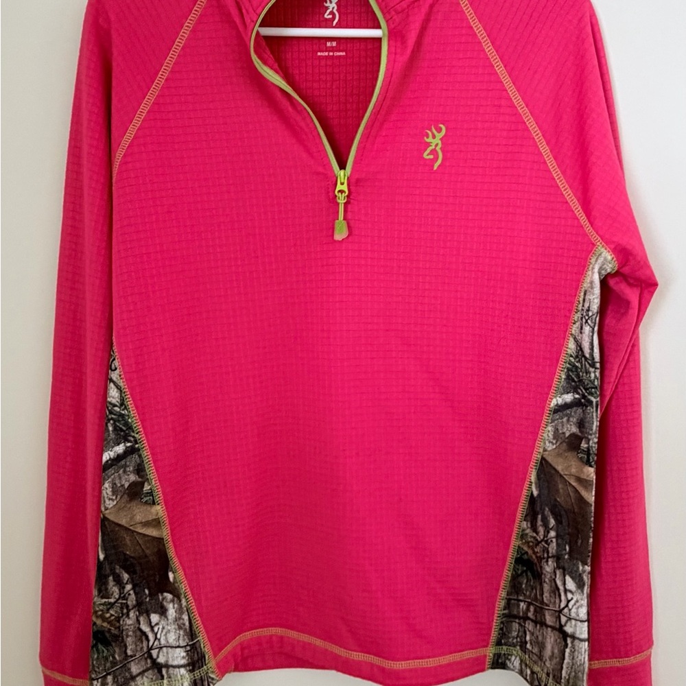 Pink Quarter-Zip Pullover with Camo Accents